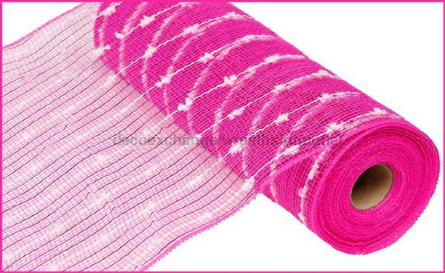 10.5"X10Yd Metallic Cotton Ball Mesh Pink/White RY820063 - DecoExchange
