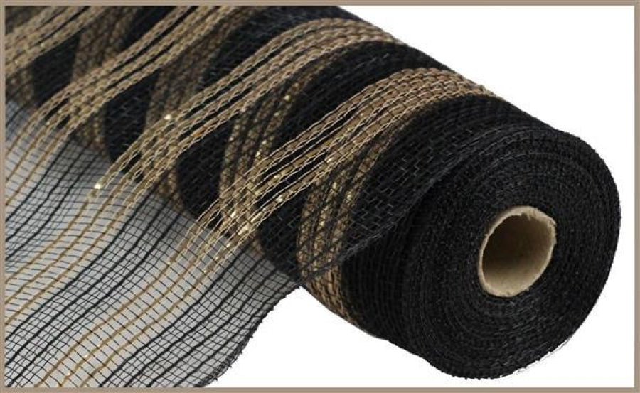 10.5"X10Yd Metallic/Faux Jute/Pp Stripe Black/Matte Gold RY8328F8 - DecoExchange