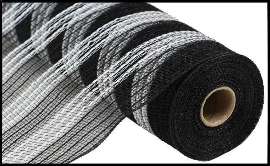 10.5"X10Yd Metallic/Faux Jute/Pp Stripe Black/White RY832862 - DecoExchange