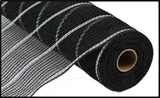 10.5"X10Yd Poly/Jute/Metallic Mesh Black/Matte Silver RY8329N3 - DecoExchange