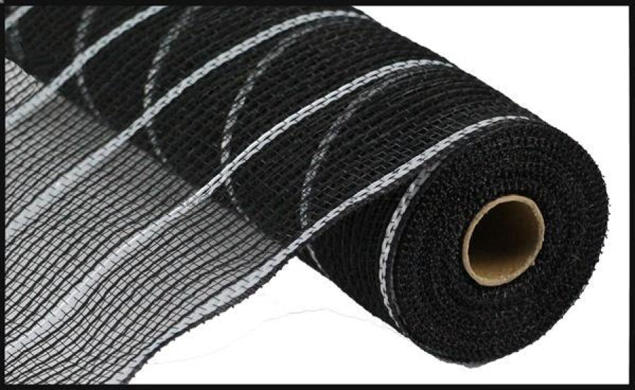 10.5"X10Yd Poly/Jute/Metallic Mesh Black/Matte Silver RY8329N3 - DecoExchange