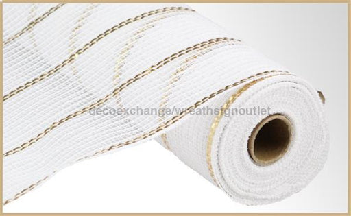10.5"X10Yd Poly/Jute/Metallic Mesh White/Matte Gold RY8329N2 - DecoExchange