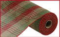 10.5"X10Yd Pp/Faux Jute Small Check Mesh Moss/Red/Natural RY8322D3 - DecoExchange