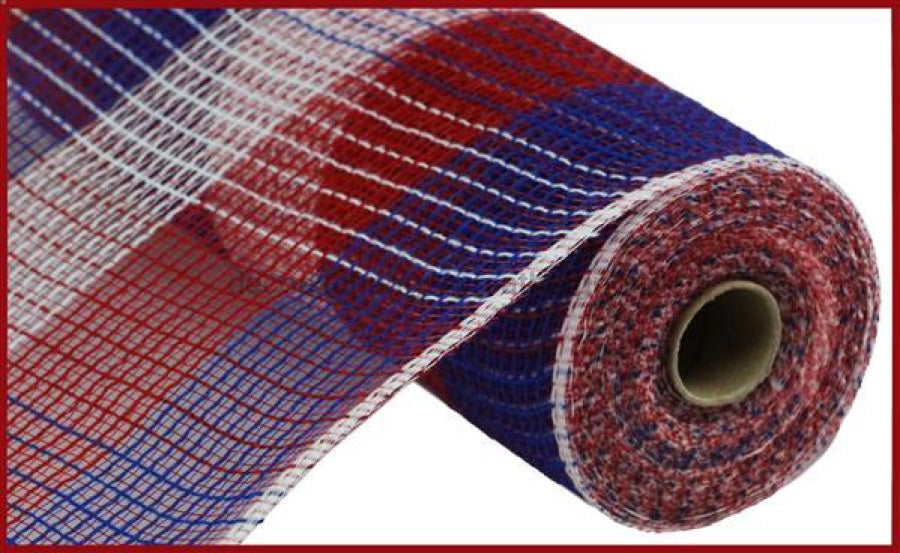 10.25"X10Yd Pp/Faux Jute Wide Check Mesh Red/White/Blue RY8317D1 - DecoExchange