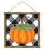 10"Sq Short Pumpkin/Check Sign Black/White/Orange/Brown AP714789 - DecoExchange®
