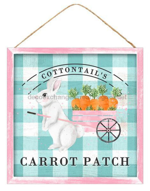 10"Sq Cottontail'S Carrot Patch Sign Aqua/White/Pink/Orange AP8765 - DecoExchange