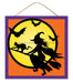 10’’Sq Mdf Witch Flying Sign Orange/Yellow/Prpl/Black AP739691 Sign