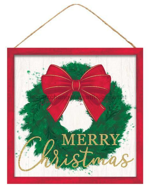 10"Sq Merry Christmas Wreath Sign Red/Emerld/Lt Green/White AP8837 - DecoExchange