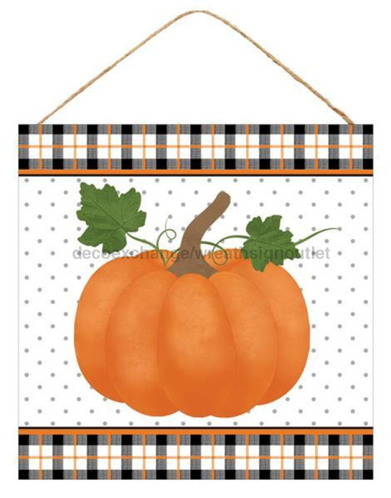 10"Sq Pumpkin W/Plaid Border Sign Black/Orange/Green/White AP7053 - DecoExchange