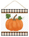 10"Sq Pumpkin W/Plaid Border Sign Black/Orange/Green/White AP7053 - DecoExchange