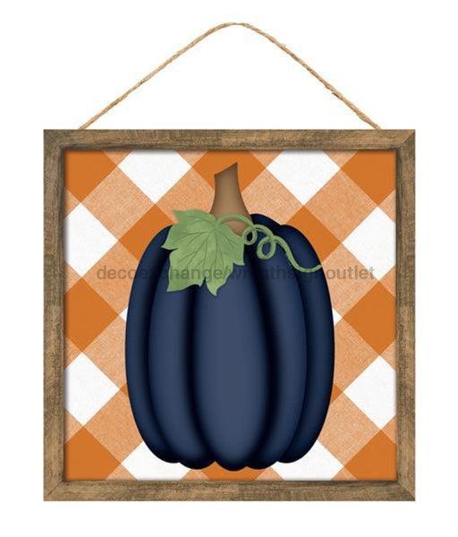 10"Sq Tall Pumpkin/Check Sign Orange/White/Navy/Brown AP714888 - DecoExchange®