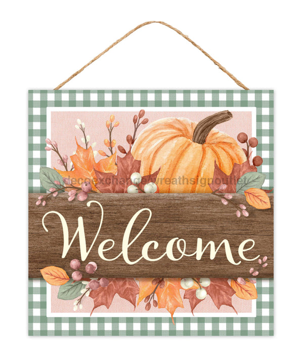 10’’Sq X 6Mm Thick Mdf Fall Welcome Sign Orange/Sage/Brown AP7422E2 Sign