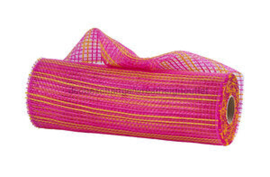 10’X10Yd Horizontal Wide Stripe Mesh Hot Pink/Yellow Re8902Wm
