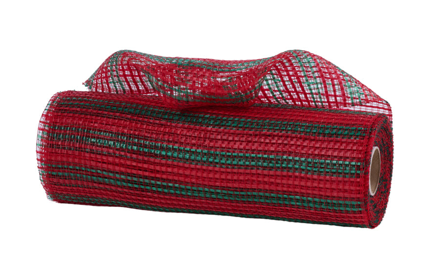 10’X10Yd Horizontal Wide Stripe Mesh Red/Emerald Re8902W9