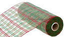 10’X10Yd Vertical Foil Plaid Mesh Lime/Red/Emerald Green Re1368Xc