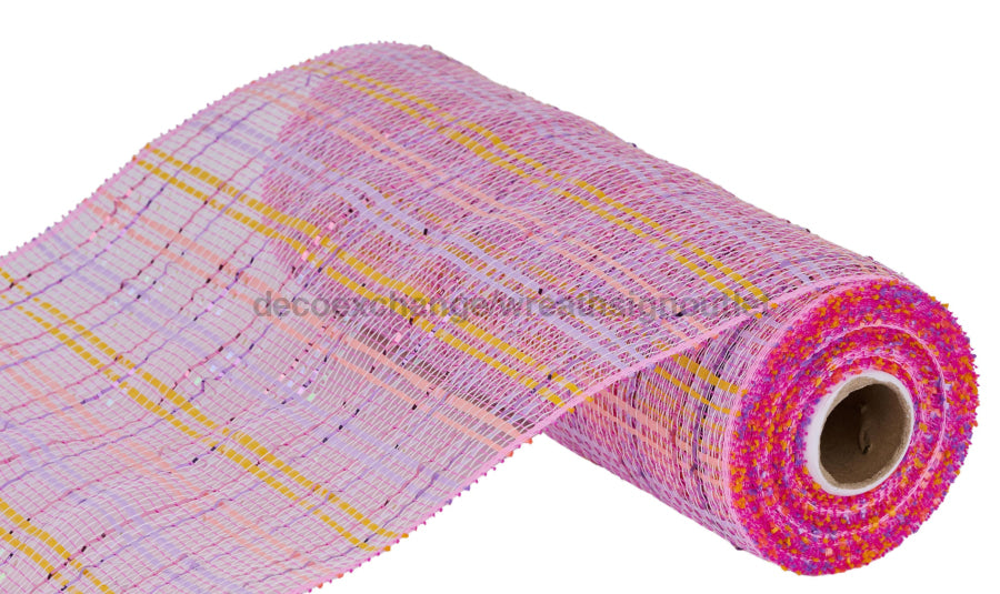10’X10Yd Vertical Foil Plaid Mesh Pink/Yellow/Lavender/Irid Re1368Xk