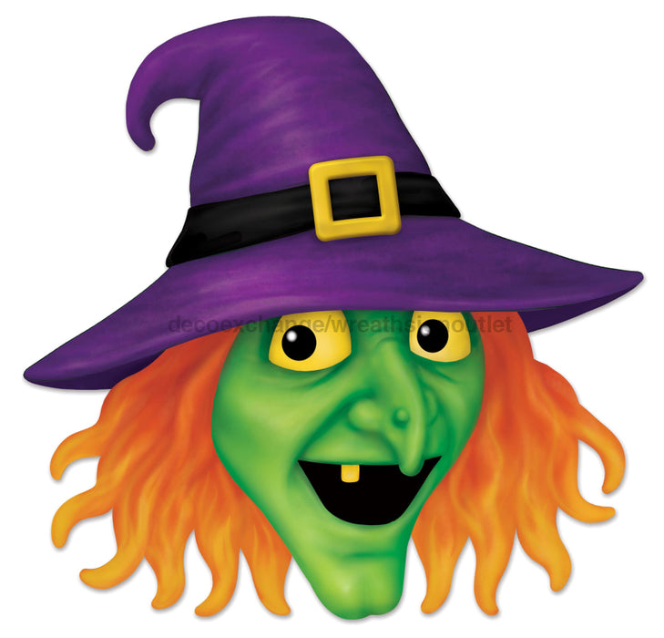 12.25’’L X 12’’H Metal/Embossed Witch Head Prpl/Grn/Ylw/Org MD1379A1 Sign