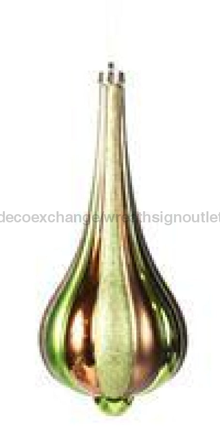 12.5" SLENDER TEARDROP woody glitz Lime/Brown ornament XY3468HJ - DecoExchange
