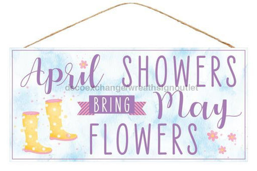 12.5"L X 6"H April Showers/Flowers Sign Blue/White/Purple/Ylw/Pnk AP8762 - DecoExchange