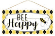 12.5"L X 6"H Bee Happy/Argyle Sign Yellow/Black/White AP8492 - DecoExchange