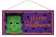 12.5"L X 6"H HAPPY HALLOWEEN FRANKENSTN PURPLE/GREEN/ORANGE/BLACK AP7006 - DecoExchange