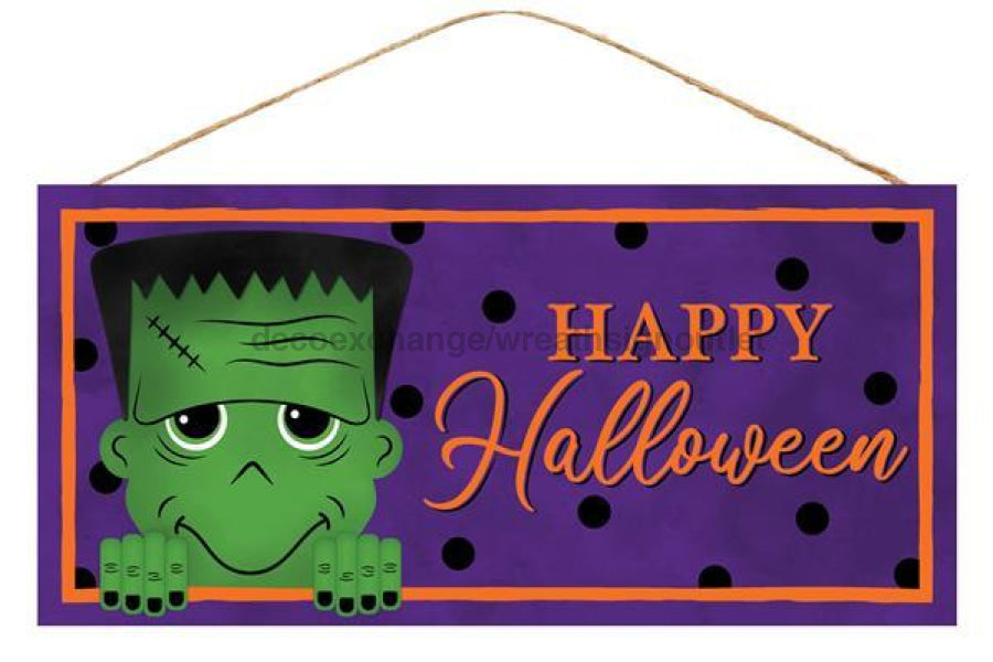 12.5"L X 6"H HAPPY HALLOWEEN FRANKENSTN PURPLE/GREEN/ORANGE/BLACK AP7006 - DecoExchange