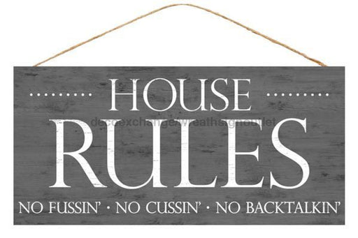 12.5"L X 6"H House Rules Sign Grey/White AP8444 - DecoExchange