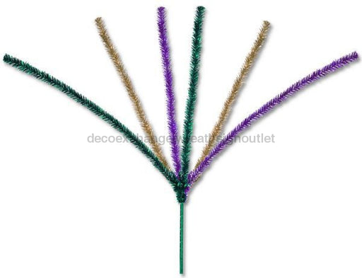 12. ea 25" Tinsel Pine Spray X 6 Purple/Green/Gold XV786544 - DecoExchange