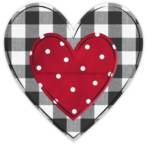 12"H X 12"L Metal/Embossed Checked Heart Black/White/Red MD0665 - DecoExchange