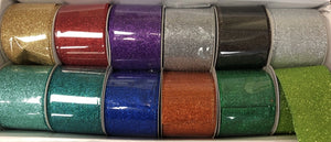 12 rolls of 2.5"x10yrd wired glitter ribbon, Christmas ribbon, Wreath Ribbon. - DecoExchange