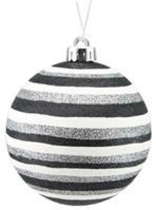 120Mm Horizontal Stripe Ball Orn Black/White/Pewter XY8529C2 - DecoExchange