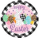 12"Dia Glitter/Check Happy Easter Pink/Blk/Wht/Lavender MD0855 - DecoExchange