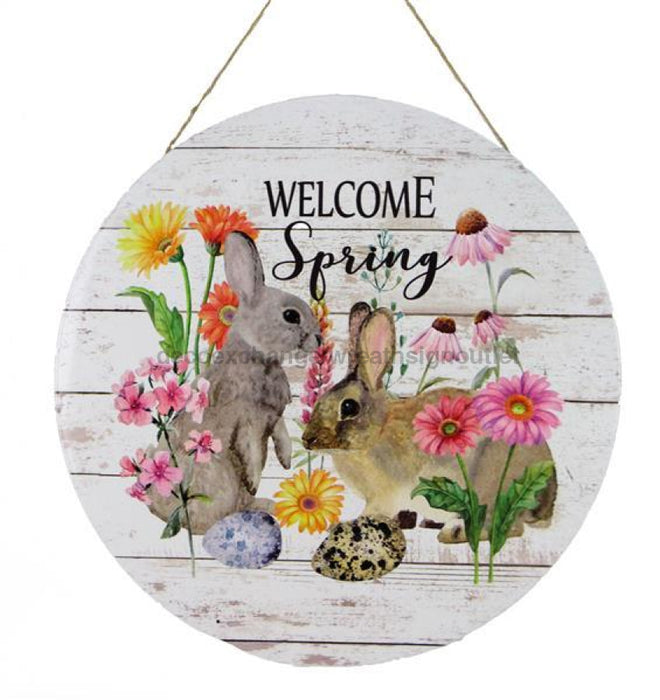 12"Dia Welcome Spring Rabbits White/Multi/Brown MD0578 - DecoExchange