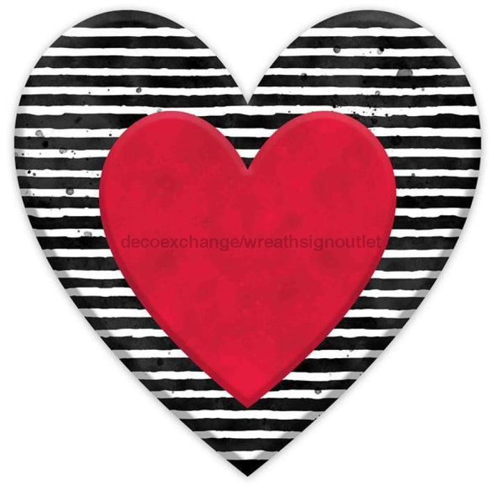 12"H X 12"L Metal/Embossed Striped Heart Red/Black/White MD0556 - DecoExchange