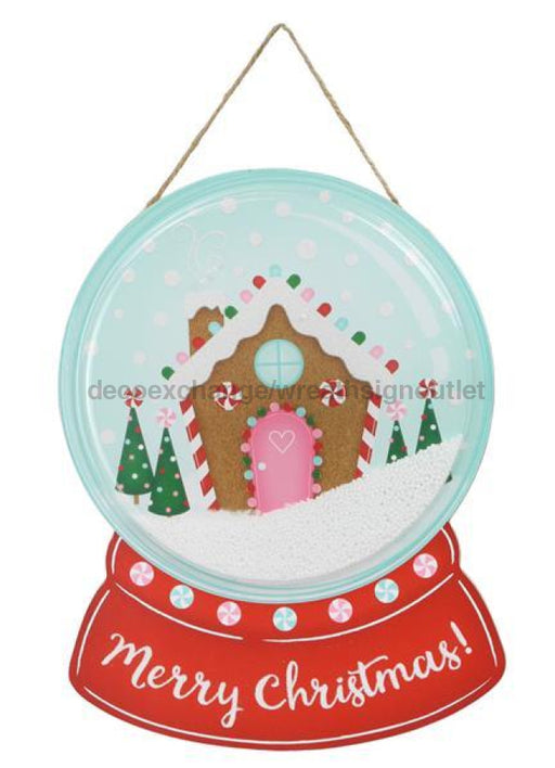 12Hx9L Gingerbrd House Snow Globe Dome Red/Emerald/Ice Blue/Pink Ap07826 Sign
