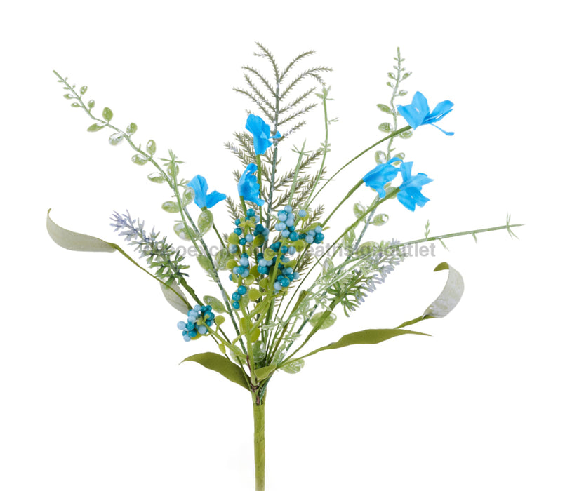 12’’L Fabric Flower/Eva Leaf/Beads Bush Aqua Fh812547 Greenery