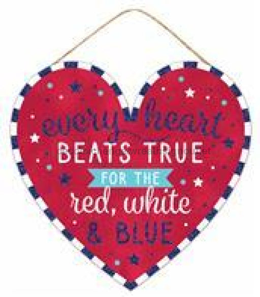 12"Lx11.5"H Heart Beats True/Border Gltr Red/Wht/Ryl Blue/Lt Blue AP8995 - DecoExchange