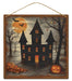 12’’Sq Galvanized Haunted House Sign Orng/Red/Blk/Gry/Beige MD1171 Sign