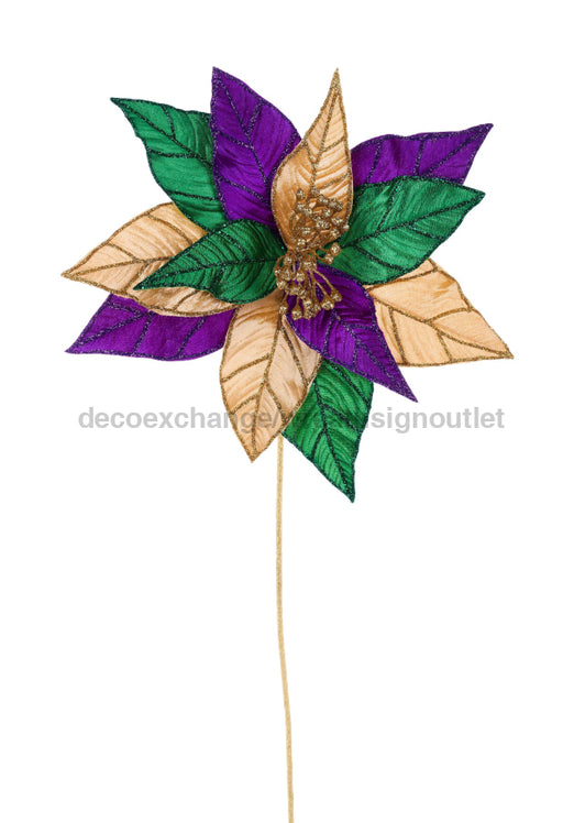 13’’Dia Velvet Poinsettia/22’’ Stem Mardi Gras HG3272 Pick