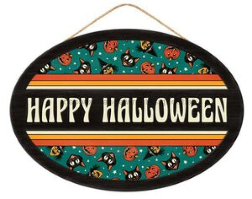 13’L X 9’H Happy Halloween Oval Teal/Char/Org/Yelw/Ivory Ap7300 Sign