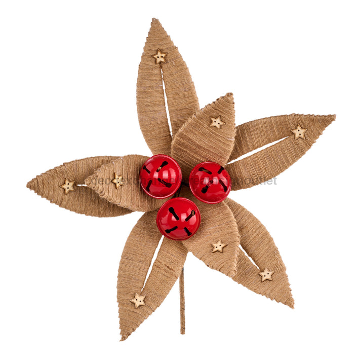 16’’Dia Poinsettia Pick W/Jingle Bells Natural/Red XS413818 Pick