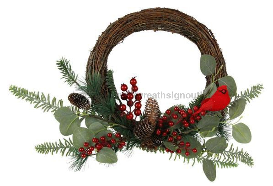 19Dia Berry/Pine/Eucalyptus/Cardinal Wreath Green/Red/Brown Xx8550 Base