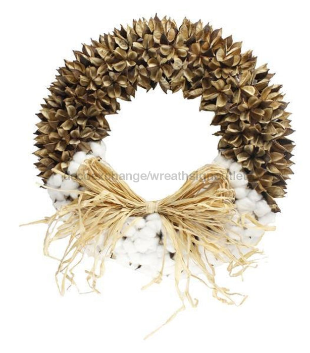 19"DIA COTTON/COTTON POD WREATH NATURAL TW3090 - DecoExchange