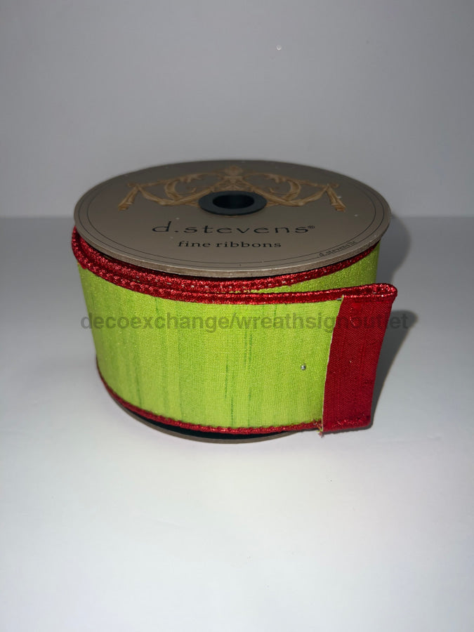 Slub Ribbon 2.5” X 10Yds Slub Dupion Metallic Red Back, Lime Green 05-1959 ...