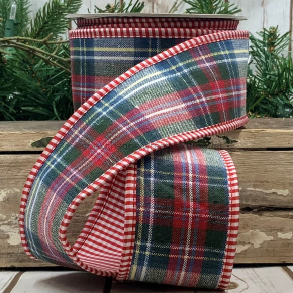 2.5“ X 5Yds Cotton Ross Plaid, Red Check Back, Red, Green, Blue 87-1021 - DecoExchange®