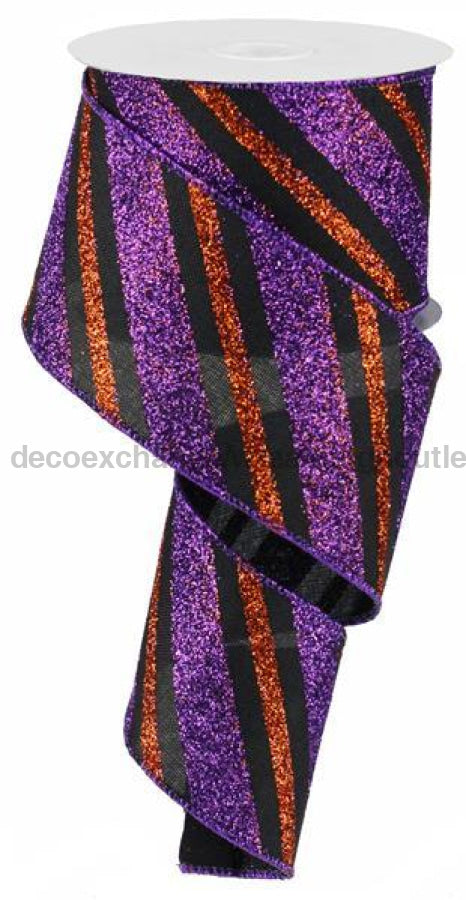 2.5"X10yd Diagonal Glitter Stripe/Royal Black/Purple/Orange RG01766CY - DecoExchange