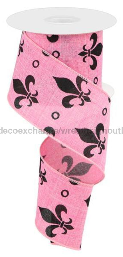 2.5"X10Yd Large Fleur De Lis Pink/Black RG0149522 - DecoExchange