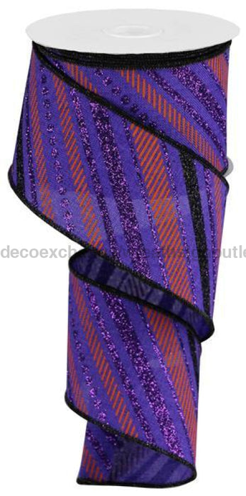 2.5"X10Yd Multi Diagonal Stripes/Royal Purple/Black/Orange RGB130223 - DecoExchange