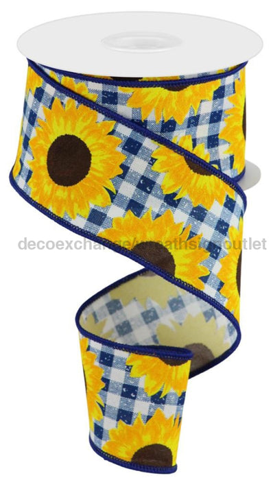 2.5’X100Ft Sunflower On Faux Royal Dk Blue/Yellow/Org/Brown Rgc371203 Ribbon