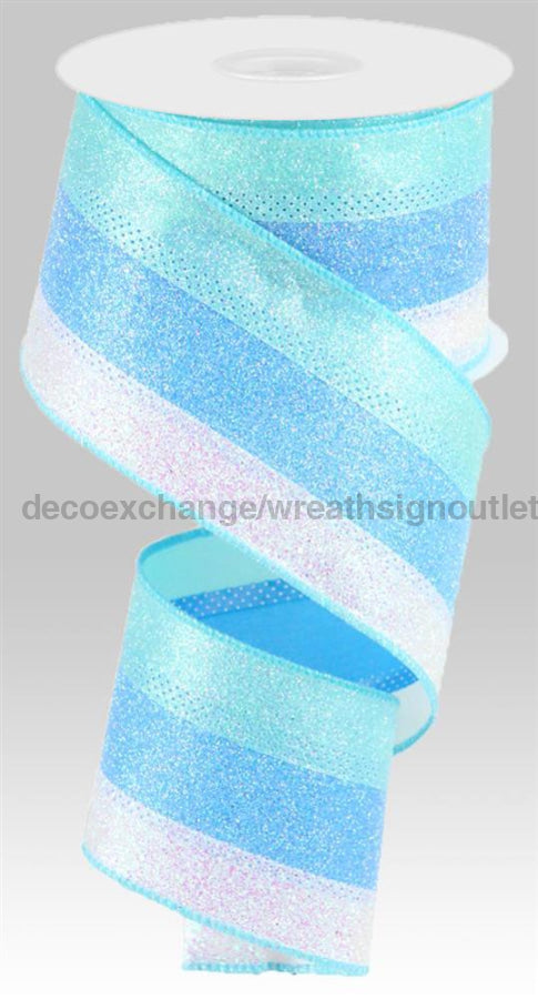 2.5’’X10Yd 3-In-1 Iridescent Glitter Blue/Robin Egg/White RG08963NL Ribbon